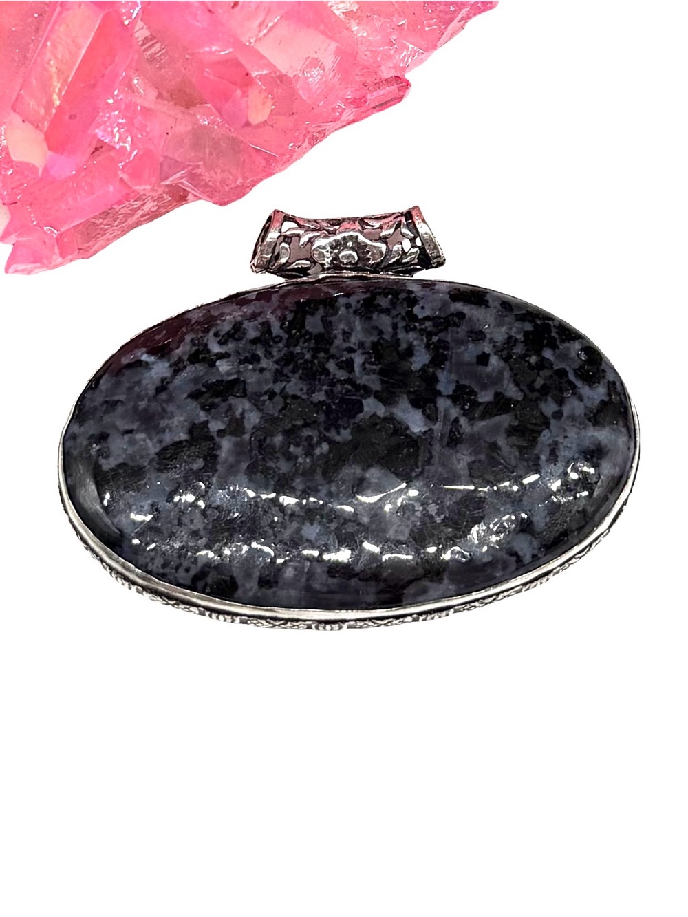 Merlinite Necklace Pendant 925 Sterling Silver Overlay Oval Stone